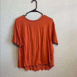 Anthropologie burnt orange lace back T-shirt